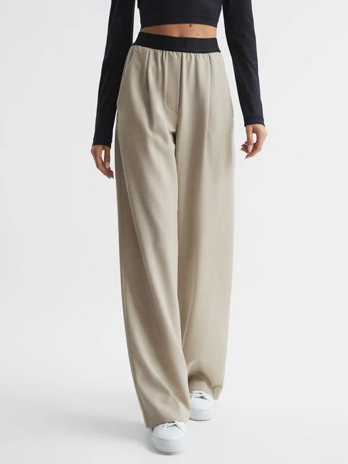 Reiss Stone Lena Wide Leg Elasticated Waist Trousers 3 Reiss Stone Lena Wide Leg Elasticated Waist Trousers