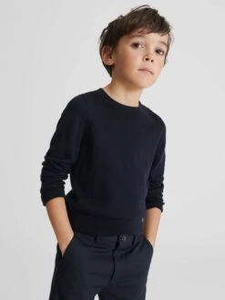 Reiss Navy Wessex Senior Junior Crew Neck Knitted Jumper -Style Trend Shop D07933s3