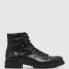 Reiss Black Amwell Leather Hiking Boots -Style Trend Shop D17097s