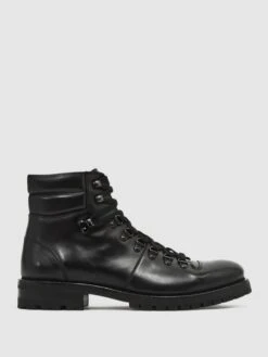 Reiss Black Amwell Leather Hiking Boots