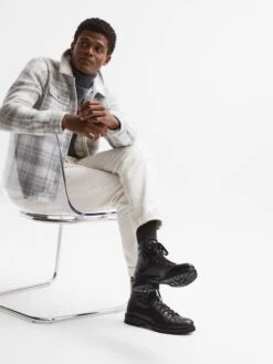 Reiss Black Amwell Leather Hiking Boots -Style Trend Shop D17097s4