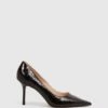 Reiss Black Elina Mid Heel Leather Court Shoes -Style Trend Shop D18 845s
