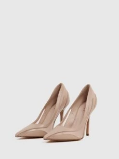 Reiss Latte Dahlia Leather Sheer Court Shoes -Style Trend Shop D18 848s4