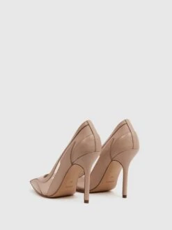 Reiss Latte Dahlia Leather Sheer Court Shoes -Style Trend Shop D18 848s5