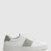 Reiss White/Sage Finley Stripe Leather Trainers -Style Trend Shop D18 849s
