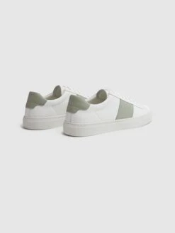 Reiss White/Sage Finley Stripe Leather Trainers -Style Trend Shop D18 849s4