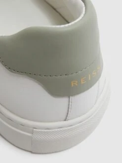 Reiss White/Sage Finley Stripe Leather Trainers -Style Trend Shop D18 849s5