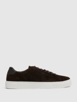 Reiss Chocolate Finley Suede Trainers