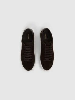 Reiss Chocolate Finley Suede Trainers -Style Trend Shop D18 852s3