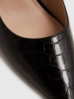 Reiss Black Elina Mid Heel Leather Court Shoes -Style Trend Shop D18845s3