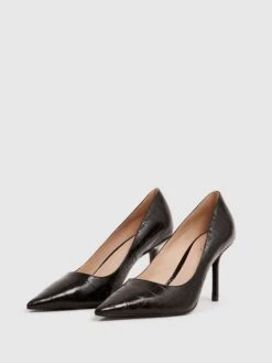 Reiss Black Elina Mid Heel Leather Court Shoes -Style Trend Shop D18845s4