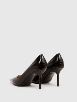 Reiss Black Elina Mid Heel Leather Court Shoes -Style Trend Shop D18845s5