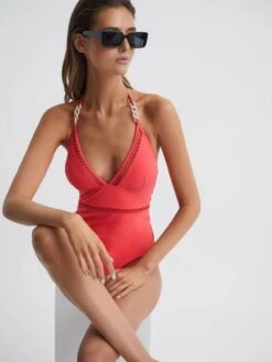 Reiss Coral Ray Halter Swimsuit -Style Trend Shop D20053s7
