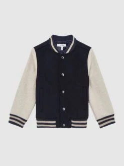 Reiss Navy Kansas Senior Varsity Bomber Jacket -Style Trend Shop D20405s3