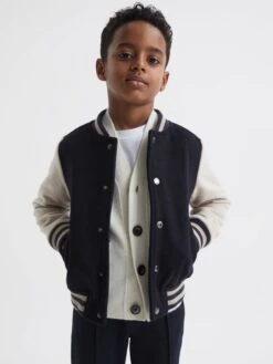 Reiss Navy Kansas Senior Varsity Bomber Jacket -Style Trend Shop D20405s4