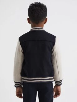 Reiss Navy Kansas Senior Varsity Bomber Jacket -Style Trend Shop D20405s6