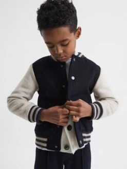 Reiss Navy Kansas Senior Varsity Bomber Jacket -Style Trend Shop D20405s7