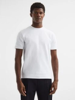 Reiss White Cooper Honeycomb Short Sleeve T-Shirt