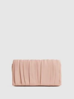 Reiss Blush Camille Satin Pleated Clutch Bag
