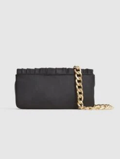 Reiss Black Camille Satin Pleated Clutch Bag -Style Trend Shop D21 807s5