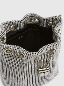 Reiss Silver Demi Crystal Mini Bucket Bag -Style Trend Shop D21803s4
