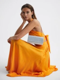 Reiss Silver Dakota Disco Baguette Bag -Style Trend Shop D21805s2