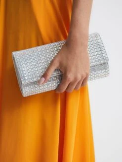 Reiss Silver Dakota Disco Baguette Bag -Style Trend Shop D21805s3