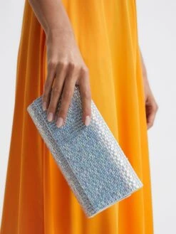 Reiss Silver Dakota Disco Baguette Bag -Style Trend Shop D21805s4