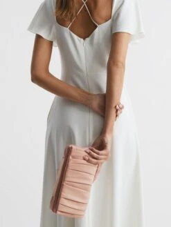 Reiss Blush Camille Satin Pleated Clutch Bag -Style Trend Shop D21806s2