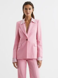 Reiss Pink Blair Single Breasted Wool Blend Blazer