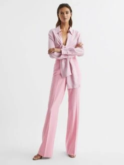 Reiss Pink Blair High Rise Wide Leg Trousers -Style Trend Shop D25829s8