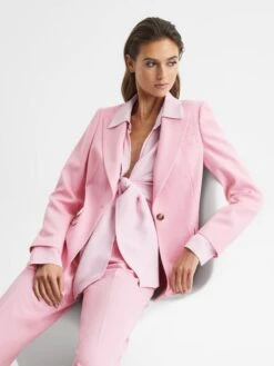Reiss Pink Blair Single Breasted Wool Blend Blazer -Style Trend Shop D25833s7