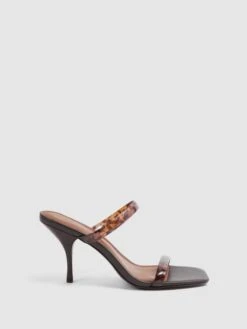 Reiss Tortoise Emery Tortoiseshell Double Strap Heels