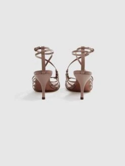 Reiss Taupe Eva Leather Strappy Heels -Style Trend Shop D28 894s3