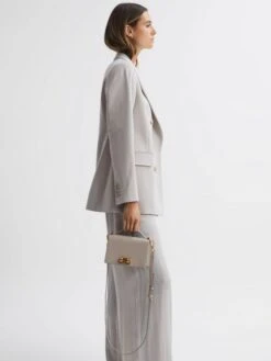 Reiss Grey Oxford Grained Leather Mini Cross-Body Bag -Style Trend Shop D28905s2