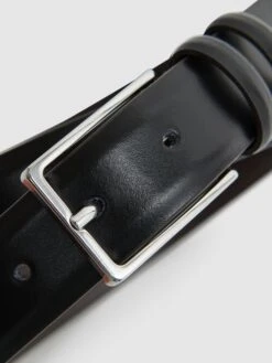 Reiss Black Dante Smooth Leather Belt -Style Trend Shop D29 773s4