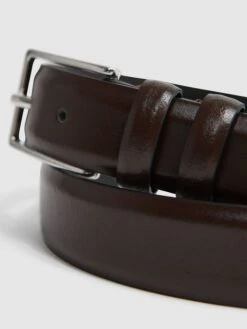 Reiss Chocolate Dante Smooth Leather Belt -Style Trend Shop D29774s4