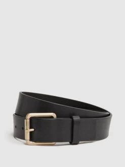 Reiss Black Grayson Leather Rivet Belt