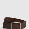 Reiss Chocolate/Tan Rowan Nubuck Leather Reversible Belt -Style Trend Shop D29793s
