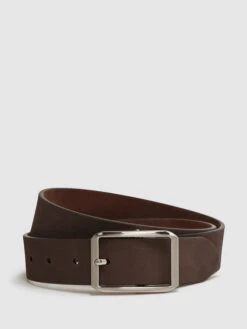 Reiss Chocolate/Tan Rowan Nubuck Leather Reversible Belt