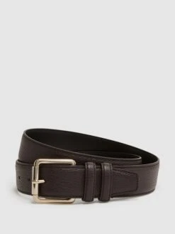 Reiss Chocolate Lucas Grained Leather Belt