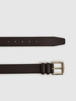 Reiss Chocolate Lucas Grained Leather Belt -Style Trend Shop D29795s3