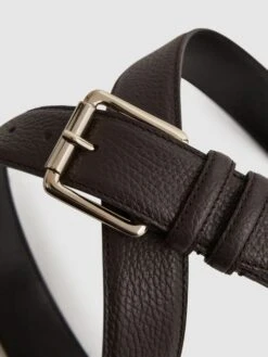 Reiss Chocolate Lucas Grained Leather Belt -Style Trend Shop D29795s4