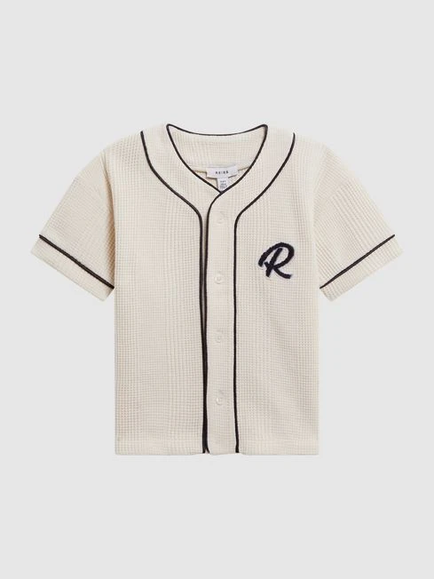 Reiss Ecru Jonny Junior Textured Collarless Shirt 4 Reiss Ecru Jonny Junior Textured Collarless Shirt - Image 2