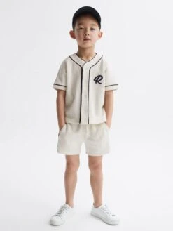 Reiss Ecru Jonny Junior Textured Collarless Shirt 10 Reiss Ecru Jonny Junior Textured Collarless Shirt -Style Trend Shop D36 426s3