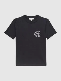 Reiss Navy Jude Senior Motif Crew Neck T-Shirt