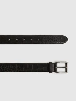 Reiss Black/Gunmetal Albany Leather Belt -Style Trend Shop D39999s3