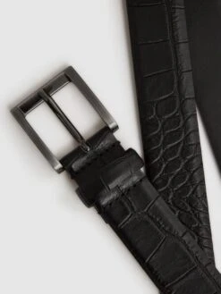 Reiss Black/Gunmetal Albany Leather Belt -Style Trend Shop D39999s4