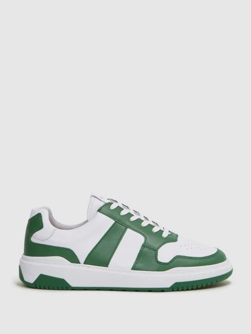 Reiss Green Arlo Low Top Leather Trainers 3 Reiss Green Arlo Low Top Leather Trainers