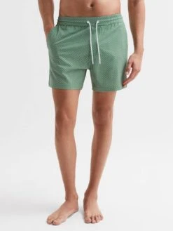 Reiss Bright Green/White Shape Printed Drawstring Swim Shorts